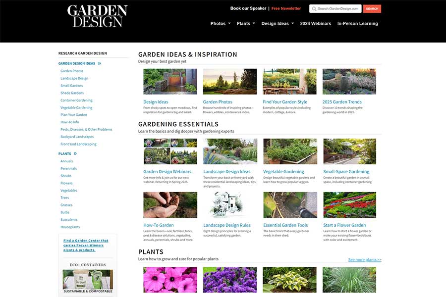 Screen shot of the gardendesign.com website